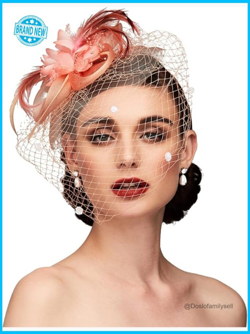 Vintage Lace Mesh Floral Feather Fascinator Headband with Veil for Wedding